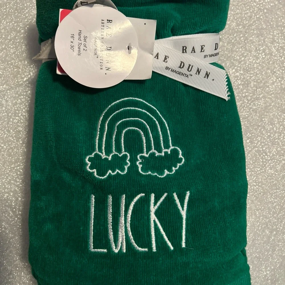 Rae Dunn Emerald 'Lucky' Towel with Rainbow